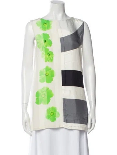 Pre-owned Sportmax Floral Print Crew Neck Top In White