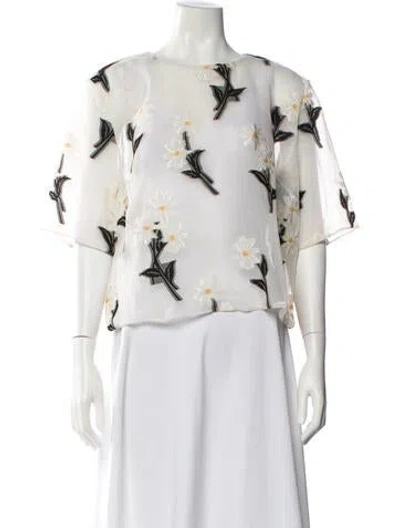 Pre-owned Sportmax Floral Print Crew Neck Top In White