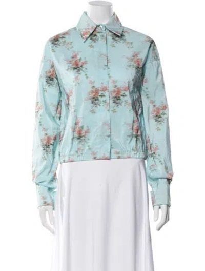 Pre-owned Sportmax Floral Print Denim Jacket In Blue