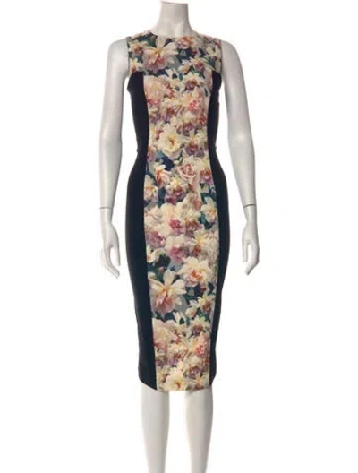 Pre-owned Sportmax Floral Print Knee-length Dress In Black
