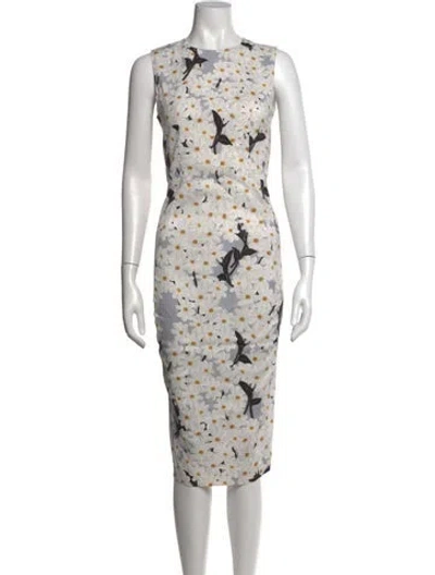 Pre-owned Sportmax Floral Print Knee-length Dress In Grey