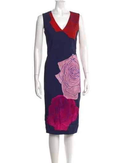 Pre-owned Sportmax Floral Print Knee-length Dress In Red