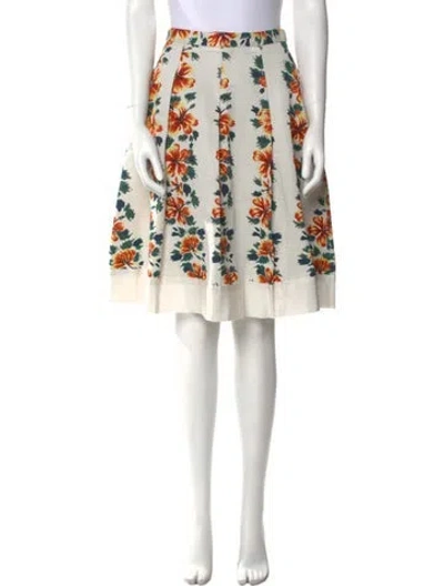 Pre-owned Sportmax Floral Print Knee-length Skirt In White