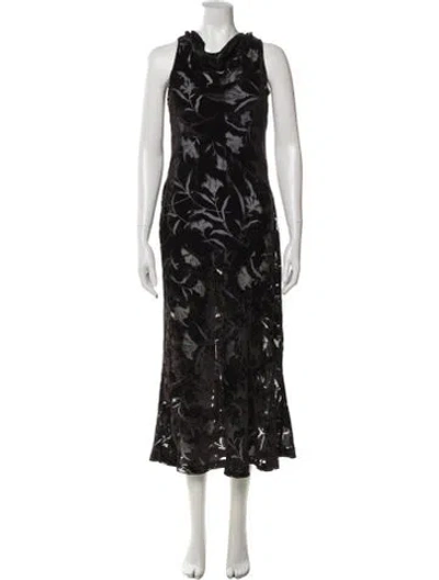 Pre-owned Sportmax Floral Print Long Dress In Black