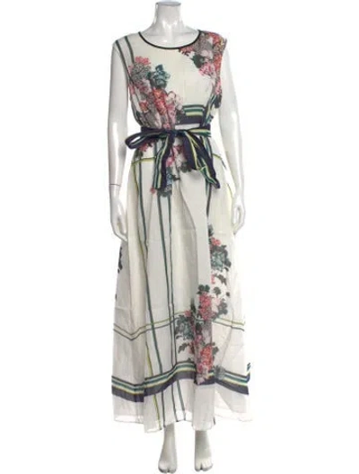 Pre-owned Sportmax Floral Print Long Dress In White
