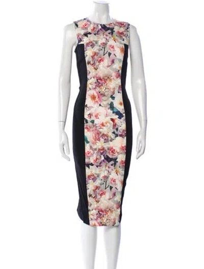 Pre-owned Sportmax Floral Print Midi Length Dress In Black