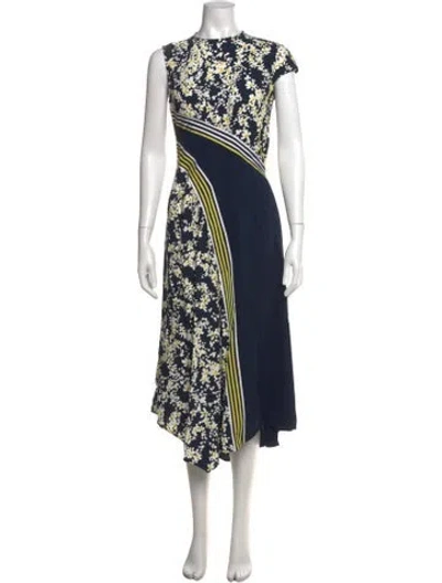 Pre-owned Sportmax Floral Print Midi Length Dress In Blue