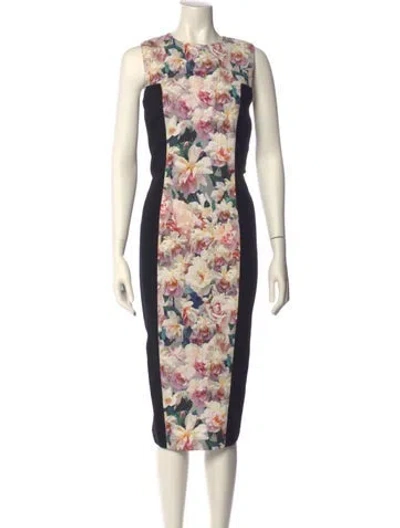 Pre-owned Sportmax Floral Print Midi Length Dress In Neutral