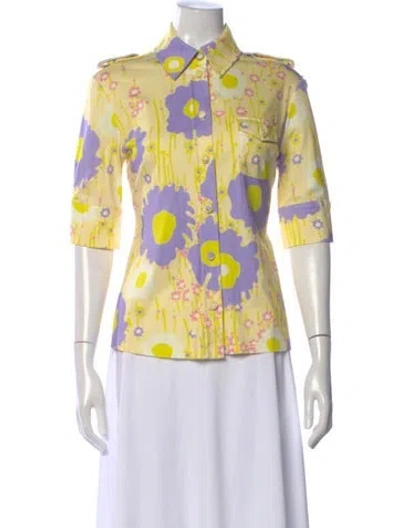 Pre-owned Sportmax Floral Print Three-quarter Sleeve Button-up Top In Yellow