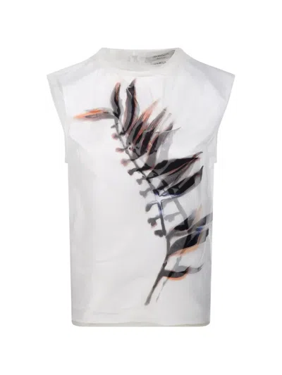 Sportmax Botanical Print Sleeveless Top High Low Hem In White