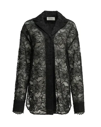 Sportmax Floral Rebrodé Lace Shirt In Black