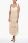 Sportmax Flounced Maxi Dress With Lace-up Profile In Beige