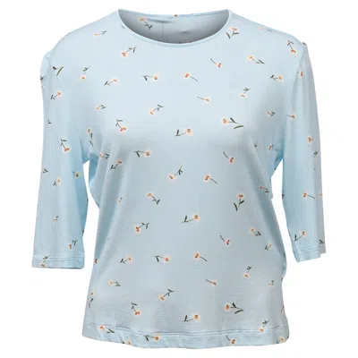 Sportmax Flower Print T-shirt In Light Blue Cotton In Black