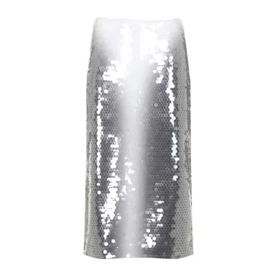 SPORTMAX SPORTMAX FORM-FITTING GREY MIDI SKIRT WITH SHIMMERING SEQUINS