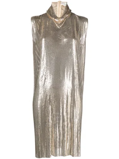 Sportmax Frilled High-neck Sequin Metallic Minidress In Neutral