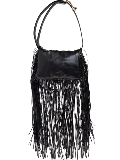 Sportmax Fringed Leather Shoulder Bag In Black