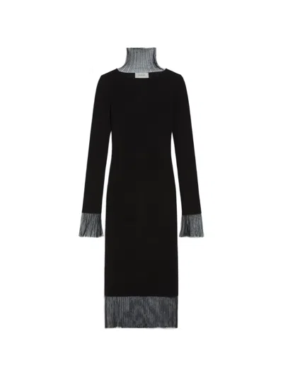Sportmax Fringed Roll-neck Midi Dress In Black