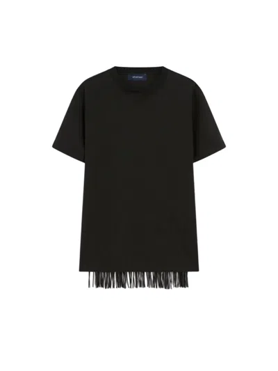 SPORTMAX FRINGED T-SHIRT - BLACK