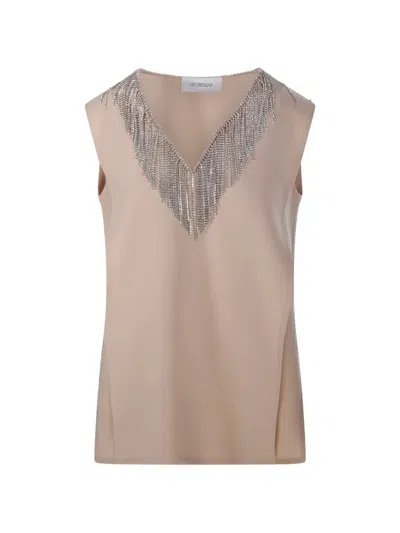 Sportmax Sleeveless Top Rhinestone Fringe V Neck In Neutral