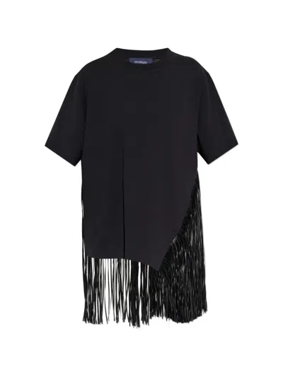 Sportmax Fringed-detailing Asymmetric T-shirt In Black