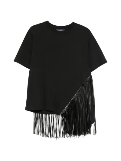Sportmax Asymmetric Fringe Cotton T-shirt In Animal Print