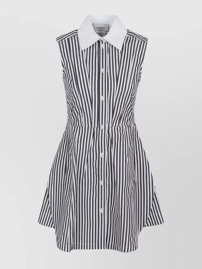 Sportmax Front Dart Striped Dress With Flared Hem In Black
