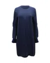Sportmax Front Zip Long Sleeve Mini Dress In Navy Blue Silk In Blue