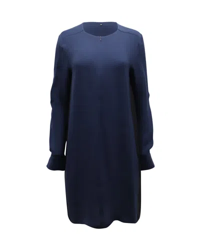 Sportmax Front Zip Long Sleeve Mini Dress In Navy Blue Silk