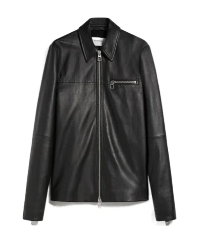 Sportmax Front Zipper Leather Jacket In Black