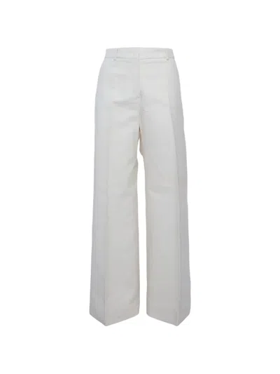 Pre-owned Sportmax Gabardine Wide-leg Trousers In White