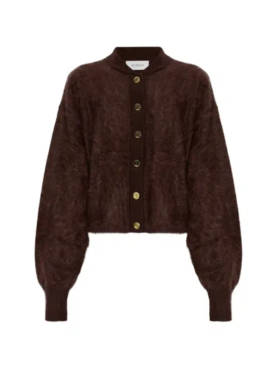 Sportmax Cashmere Brushed Round Neck Long-sleeve Cardigan In Brown