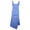 Sportmax Gathered Sleeveless Midi Dress In Blue Cotton In Blue