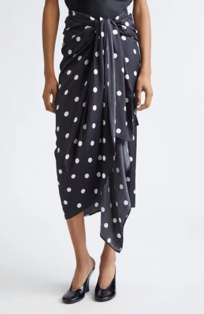 Sportmax Gentile Polka Dot Draped Silk Skirt In Black