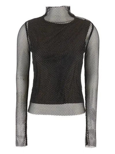 Sportmax Valdai Embellished Fishnet Crop Top In Black