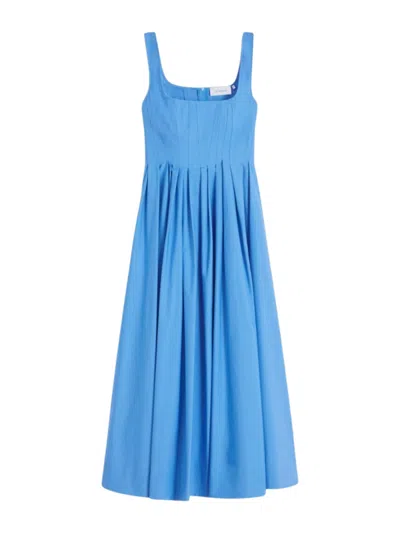 Sportmax Fitted Waist Flared Dress With Square Neckline In Blue