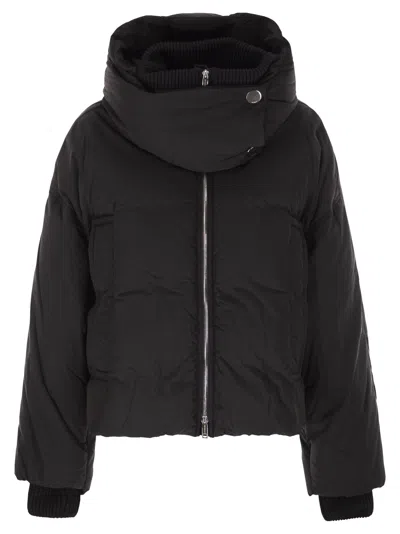 Sportmax Padded Black Jacket With High Collar And Hooded Design In Blue