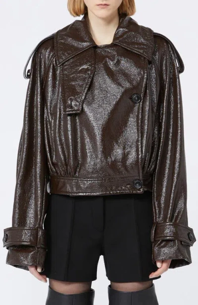 Sportmax Glossy Faux Leather Bomber Jacket In Black