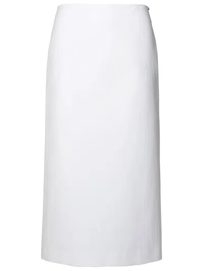 Sportmax Accordo1234 Washed Cotton Midi Skirt In White