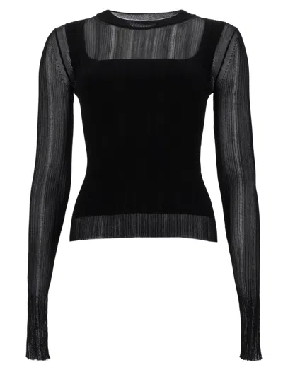 Sportmax Good Sheer Ribbed Long-sleeve Viscose-blend Top In Black