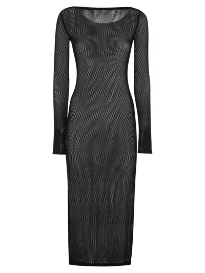 Sportmax Grado Mesh Long-sleeved Dress In Blue