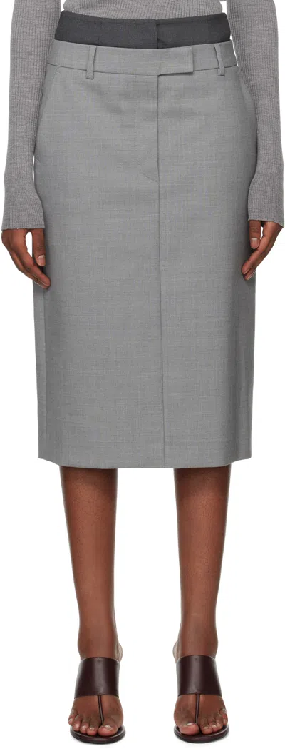 Sportmax Gray Stretch Wool Midi Skirt In 016 Light Grey