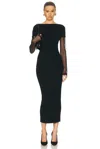 Sportmax Sleeve Button Detail Off-shoulder Ribbed Sheer Dress In Black