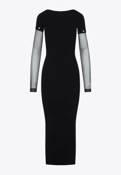 Sportmax Grazia Transparent Sleeves Maxi Dress In Black