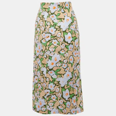 Pre-owned Sportmax Green Floral Print Cotton Ocarina Pencil Skirt M