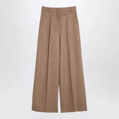 Sportmax Beige Blend Tweed Wide Trousers In Grey