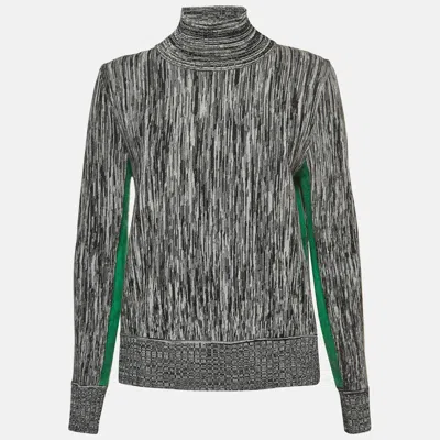 Sportmax Grey Striped Knit Contrast Side Trim High Neck Sweatshirt In Gray
