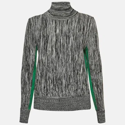 Pre-owned Sportmax Grey Striped Knit Contrast Side Trim High Neck Sweatshirt Xl