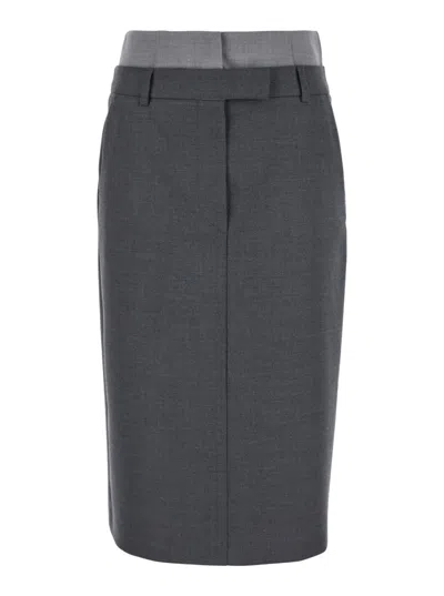 SPORTMAX GREY TAILORED MIDI SKIRT