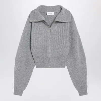 Sportmax Wool Cashmere Zip Cardigan Collared Neck In Gray