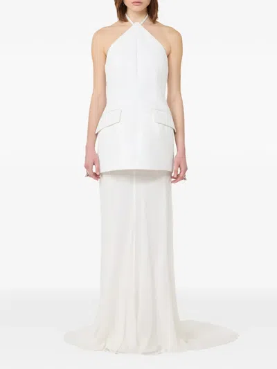 Sportmax Silk-blend Chiffon And Crepe Halterneck Maxi Dress In Blue